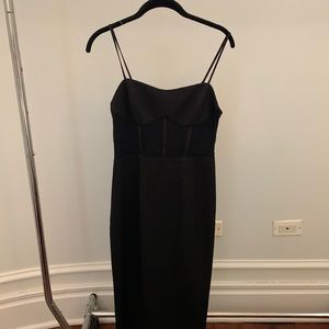 Bardot Black Corset Bodice midi Dress with back slit